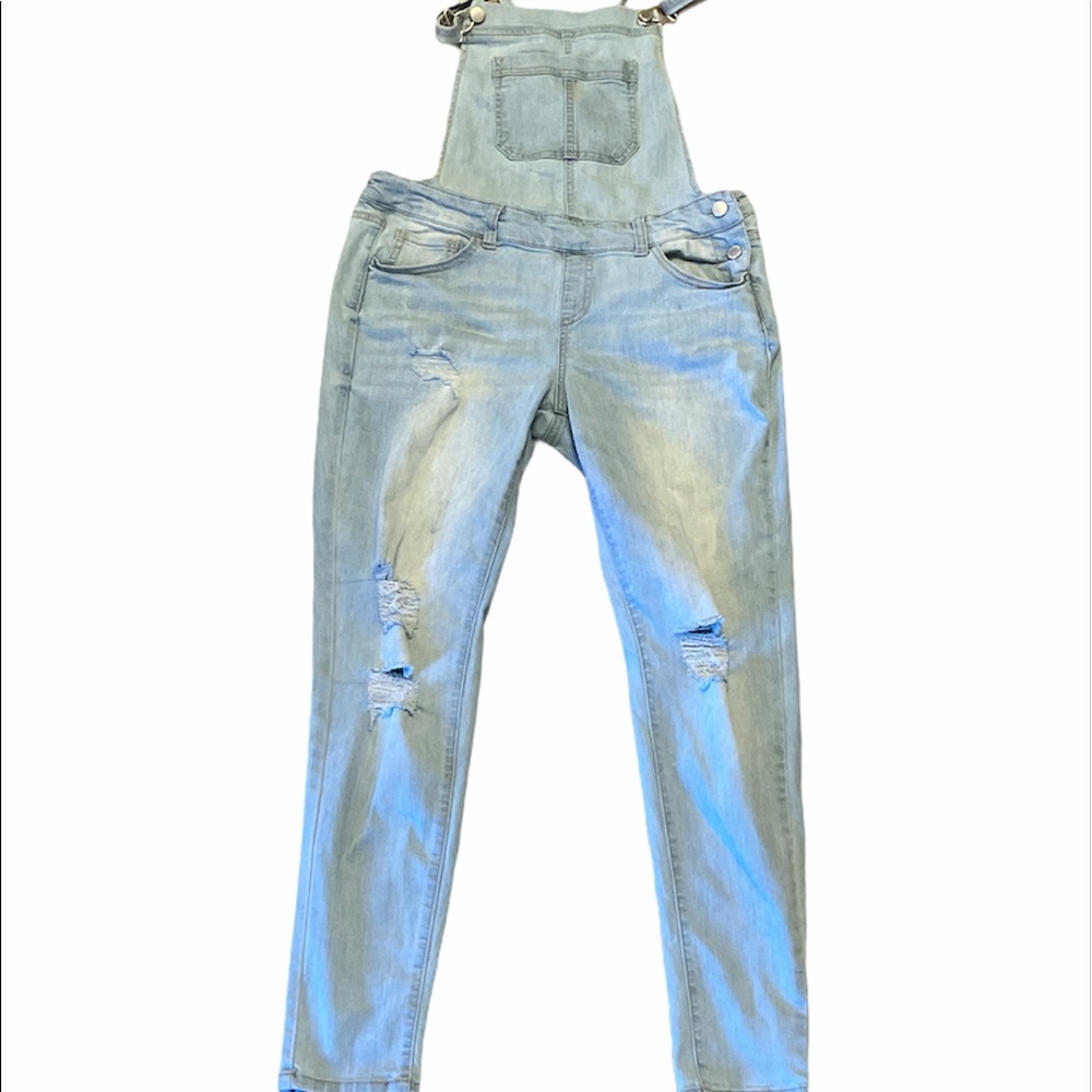 Wax jeans distressed knee overalls